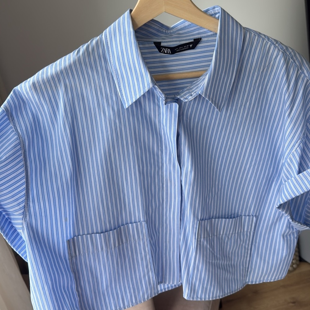 ZARA Cropped Striped Shirt – Size L - Picture 4 of 7